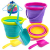 JOYIN Foldable Beach Bucket Set - 3 Packs Collapsible Toy Buckets with Shovels and Mesh Backpack for Kids Toddlers Party, Campin