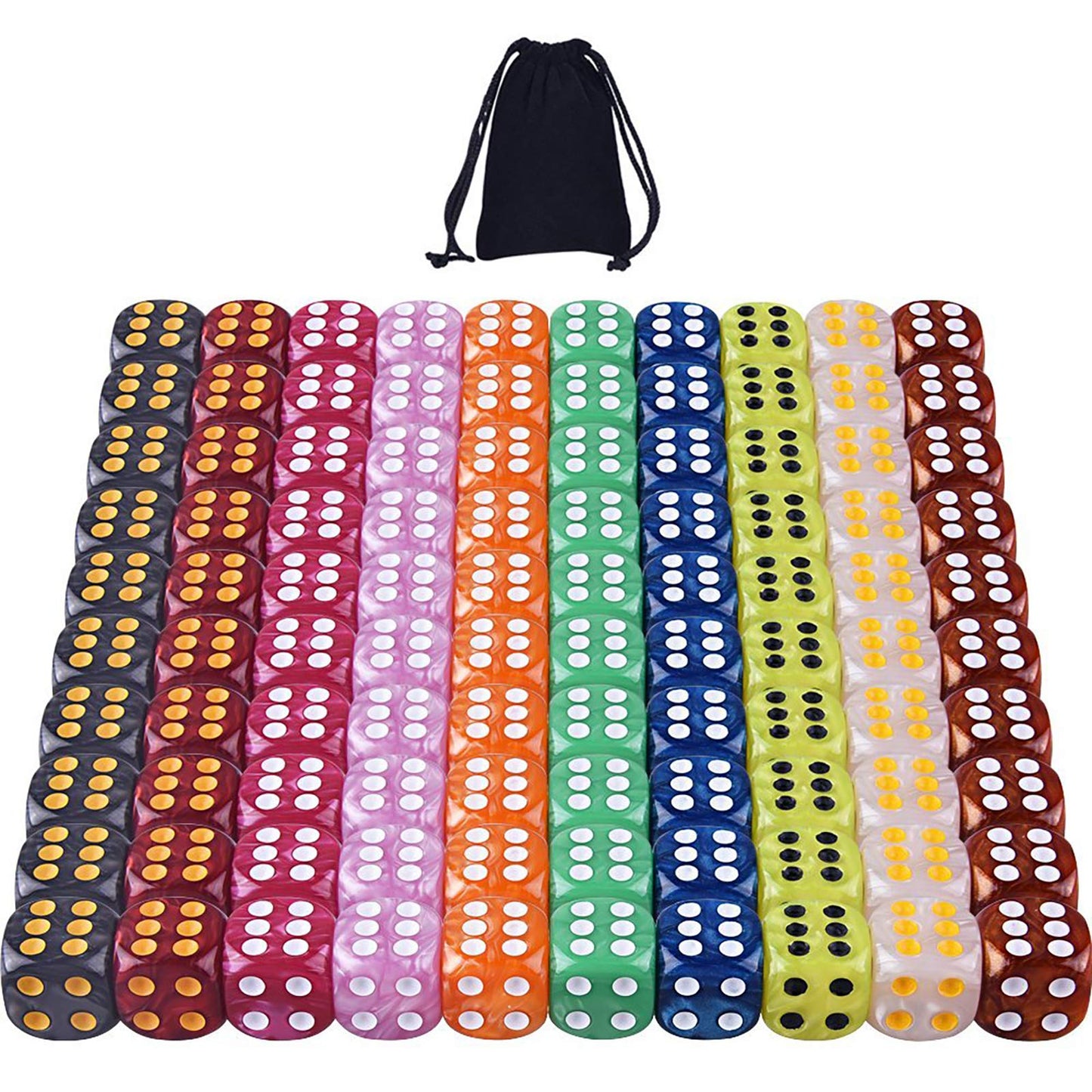 AUSTOR 100 Pieces 6 Sided Game Dice Set 10 Pearl Colors Round Edges Dices for Tenzi, Farkle, Yahtzee, Bunco or Teaching Math wit