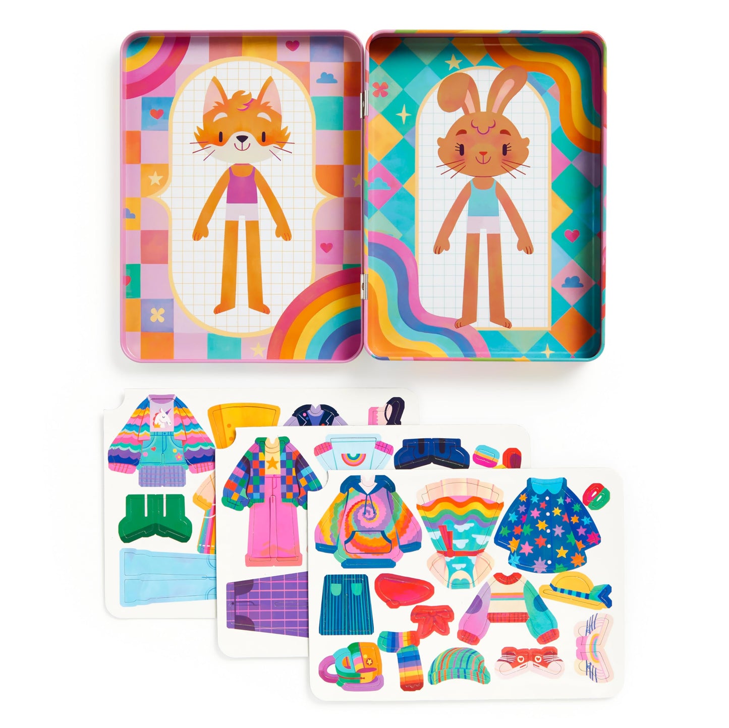 Mudpuppy Rainbow Fashion - Magnetic Dress Up Game with Illustrated Rainbow Scenes Including 2 Furry Characters and Over 40 Mix a