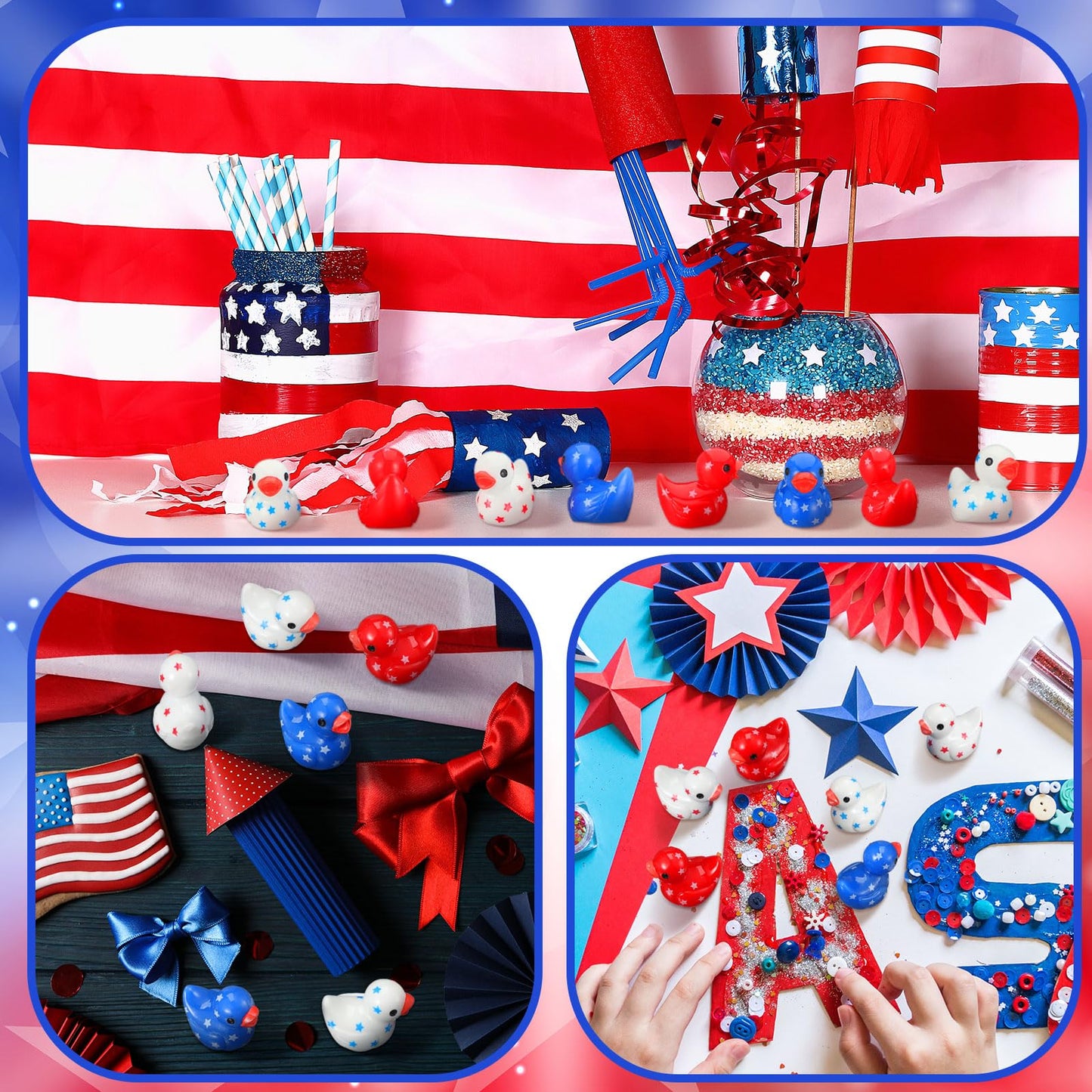 Arrowbash 60 Pieces Patriotic Mini Resin Ducks Small 4Th Of July Ducks Bulk Mini Resin Animals Red White And Blue Duck For Indep
