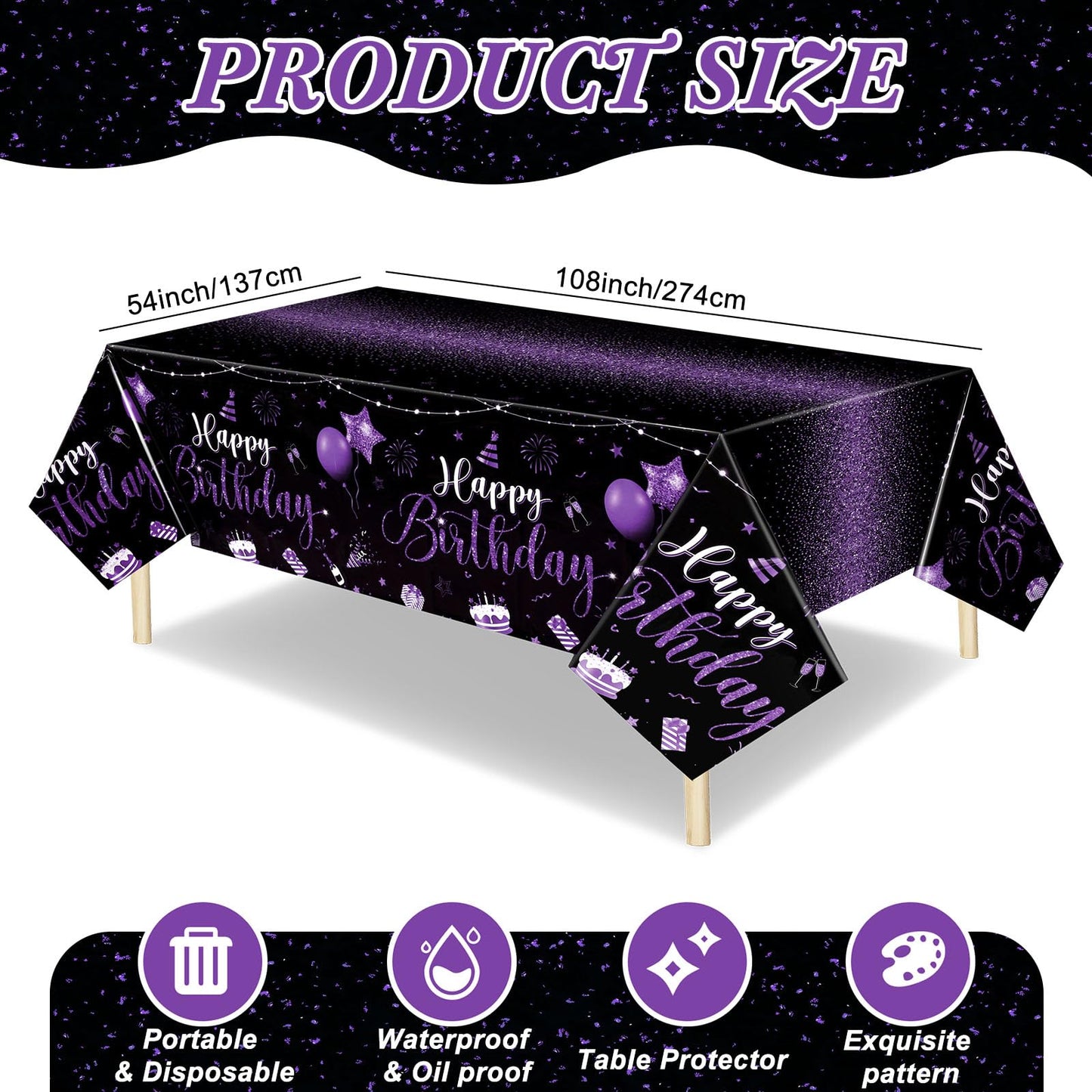 Tudomro Happy Birthday Tablecloths Happy Birthday Decorations Plastic Table Cover Rectangular Cloths For Women Men Baby Shower B