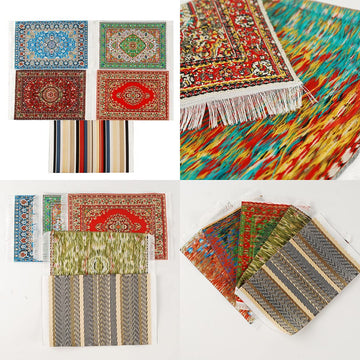 Nwfashion 5 Pieces 1:12 Miniature Carpet Floral Print Vintage Woven Dollhouse Floor Mini Turkish Carpet Decoration Accessories (Colorful)