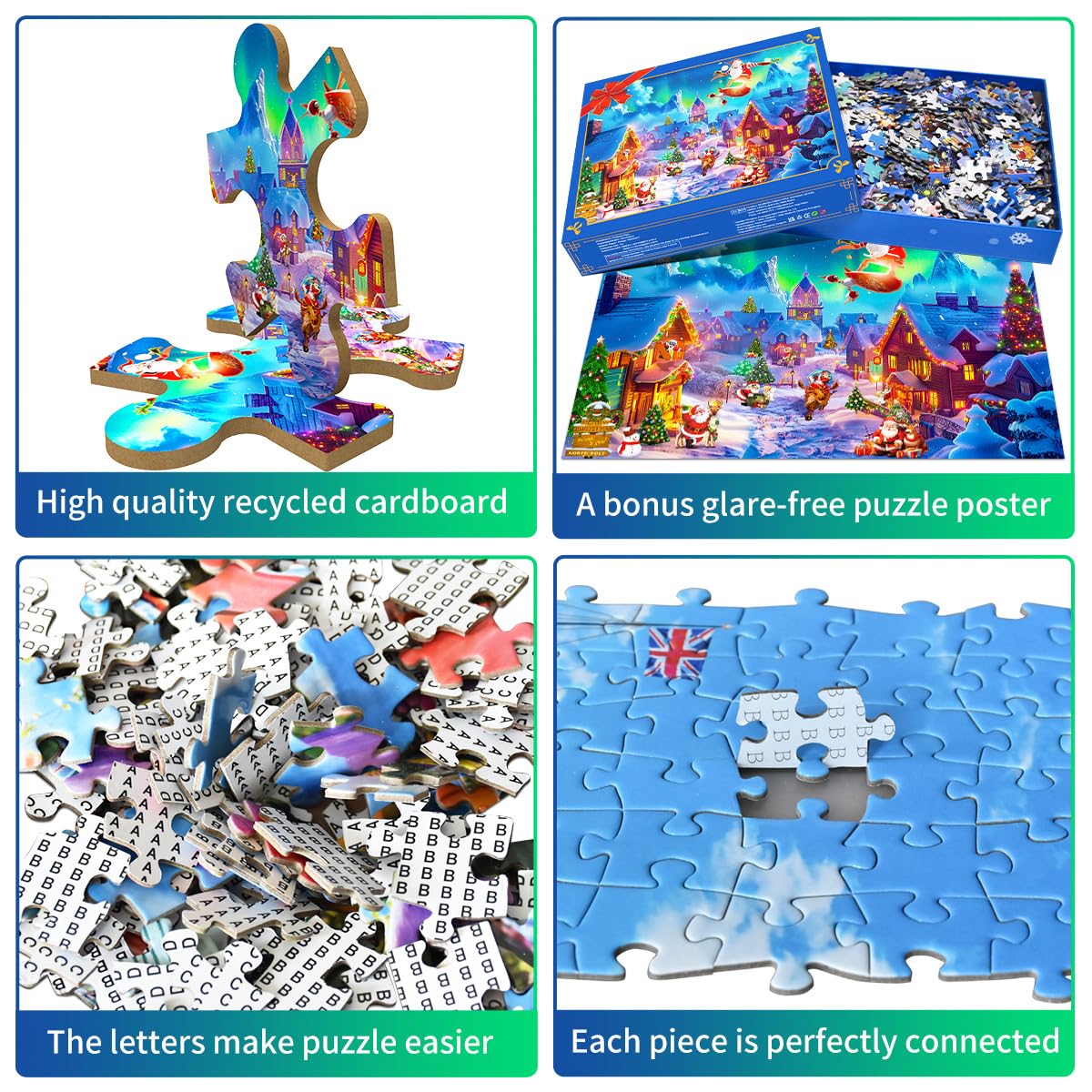 Huadada Christmas Puzzles 1000 Pieces For Adults - Aurora Christmas Eve- Jigsaw Puzzles For Adults And Kids 1000 Piece Holiday Jigsaw Puzzle Small Town Christmas