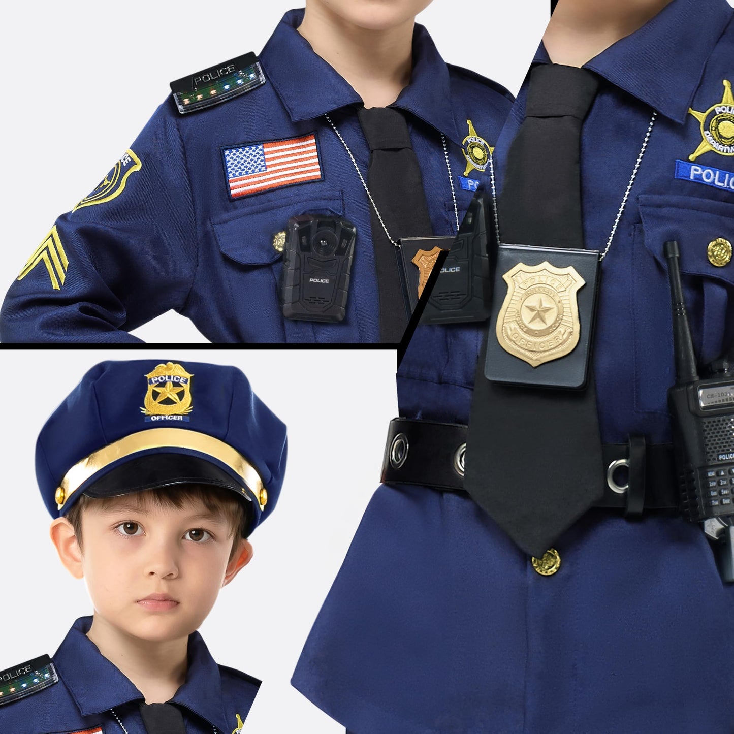 Spooktacular Creations Halloween Police Costume for Kids Dark Blue Police Officer Costume for Boys Toddler Cosplay RolePlay Themed Party (Small 5-7 yrs)
