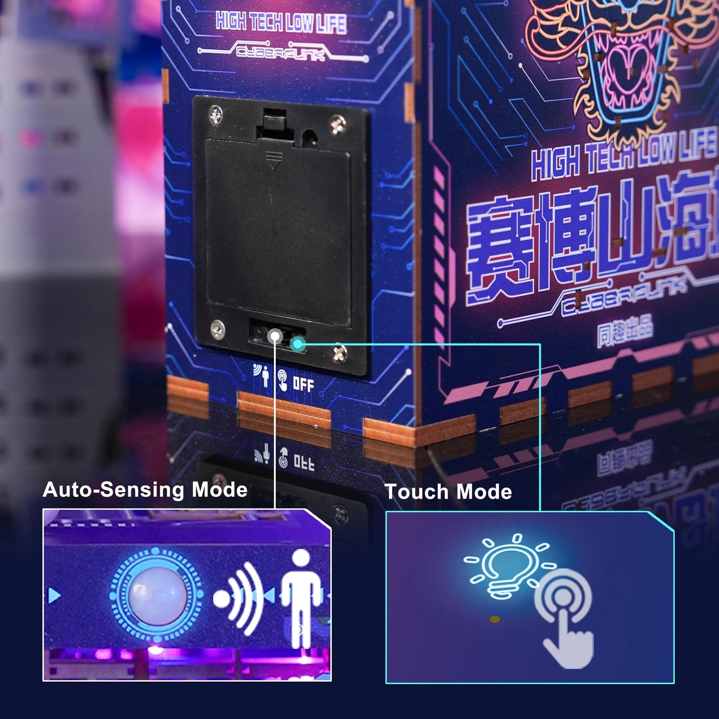 Tonecheer Diy Book Nook Kit For Adults, Wooden 3D Puzzle Bookend Bookshelf Insert Decor, Cyber Punk Booknook Miniature House Kit