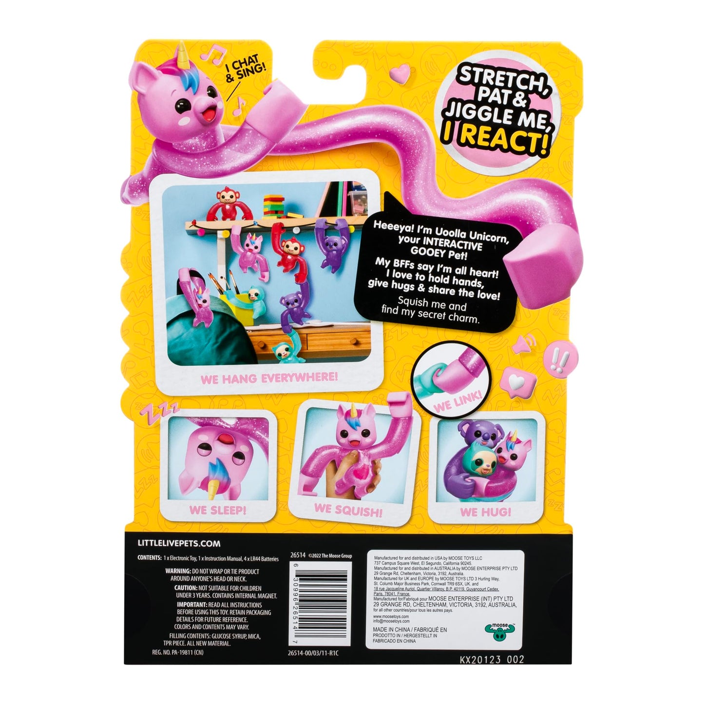 Little Live Pets Hug N' Hang Zoogooz - Uoolla Unicorn. Interactive Electronic Squishy Stretchy Toy Pet With 70+ Sounds & Reactions. Stretch, Squish & Link Their Hands. Display Them & Hang Them Around
