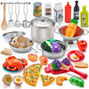 Kidsciety Pretend Play Kitchen Accessories, 52pc Kids Kitchen Playset with Play Food, Stainless Steel Cookware, Kitchen Toys Pot