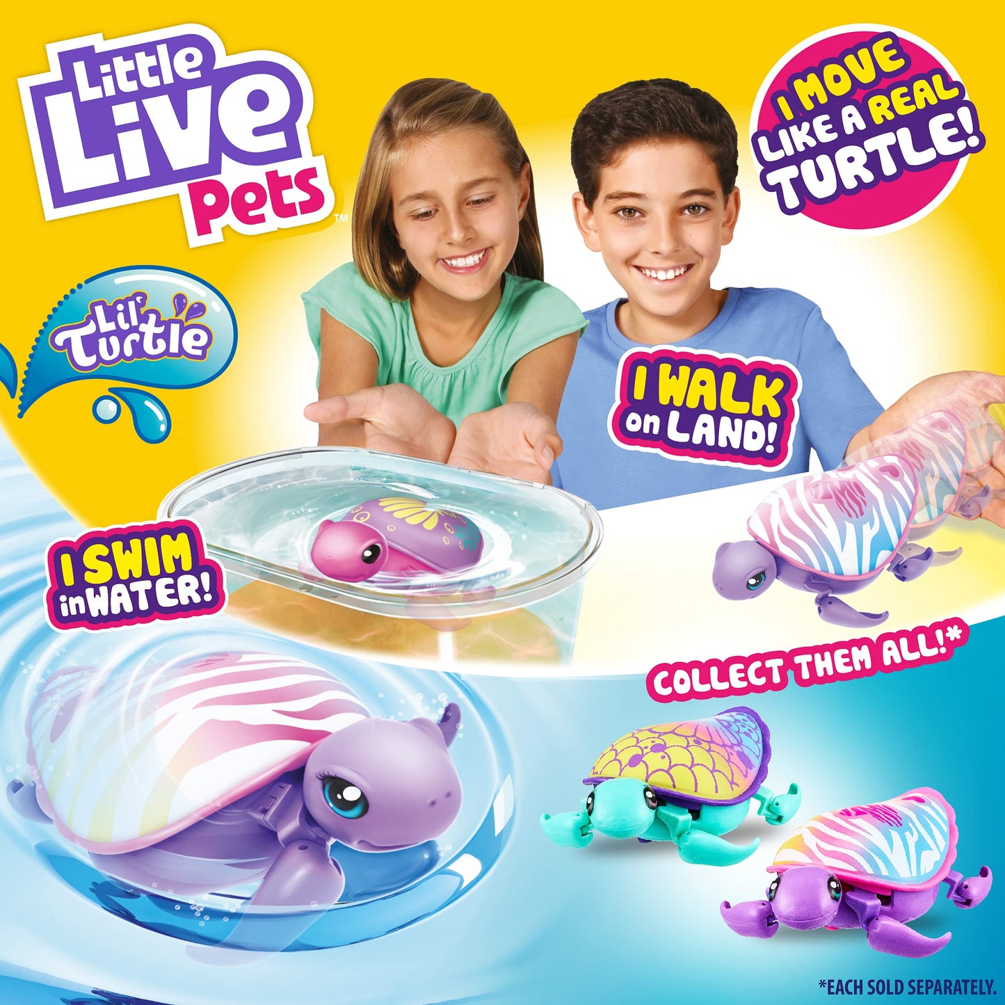 Little Live Pets Lil' Turtle, S9 Single Pack- Styles Vary, Interactive, Animated Electronic Turtle, Walking & Swimming Movement, Collectable Pet Character Toy