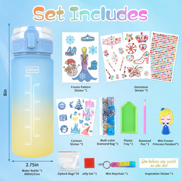 PERRYHOME Decorate Your Own Frozen Water Bottle Kits for Girls, Frozen Toys for Girls Age 4-10 Painting Crafts, Fun Arts and Cra