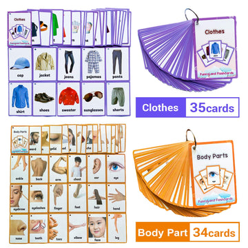 Body Parts,Clothes 2 Sets Of English Flash Cards Kids Pocket Card Learning Baby Toys For Children Pre-Kindergarten