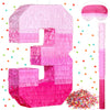 Sratte Piñata Number 3 - Gradient Pink Birthday Decorations, Paper, Includes Stick & Blindfold for Girls & Boys Party Supplies
