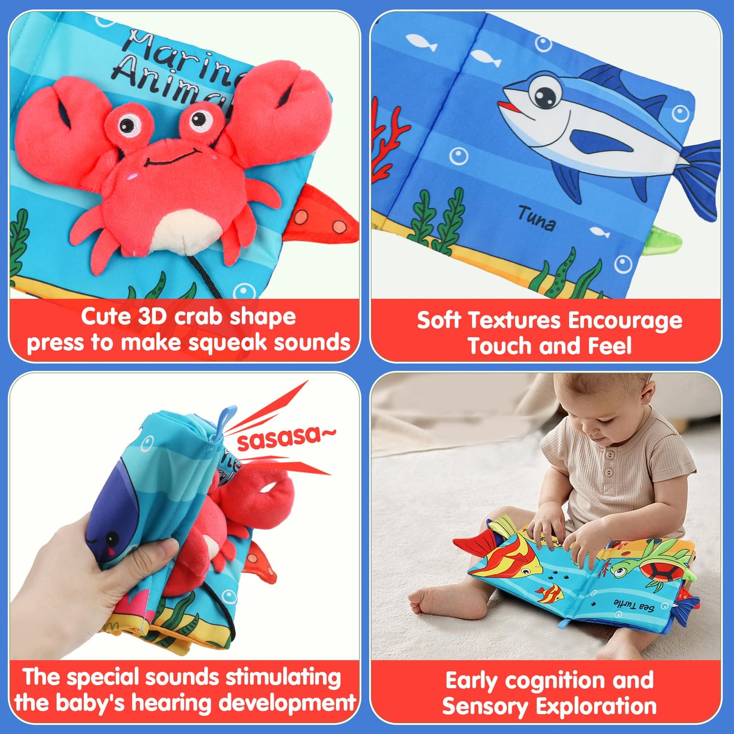 Gkdoms Soft Baby Books High Contrast Baby Toy, Touch And Feel Crinkle Cloth Book Infant Toy With Non-Toxic Fabrics, Baby Shower, Valentine'S Gifts For Newborn Boys And Girls 0-6-12 Months