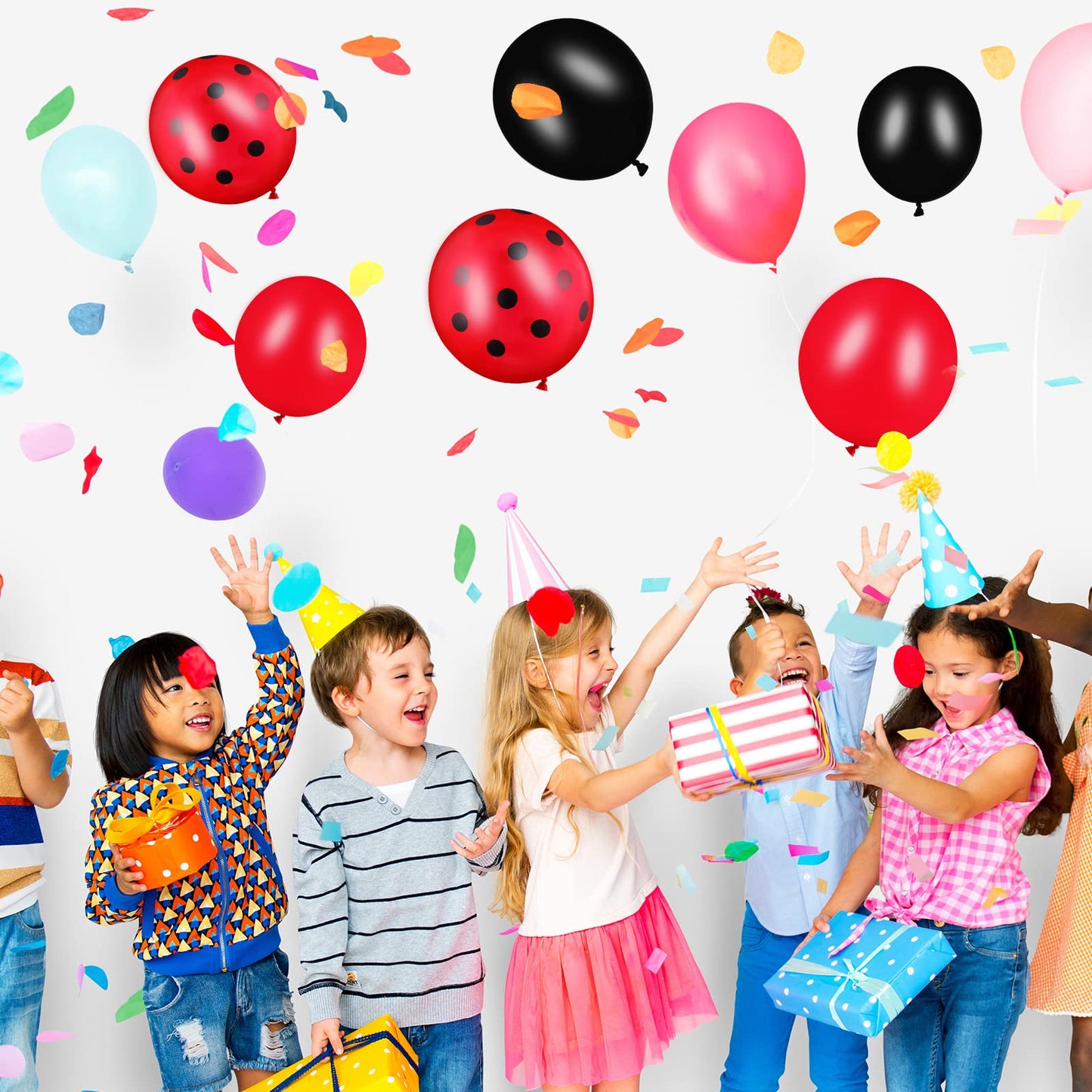 100 Pieces Polka Dots Latex Balloons Ladybug Strawberry Balloons For Party Decor Birthday Wedding Supplies(12 Inch, 10 Inch,Mixed Style)