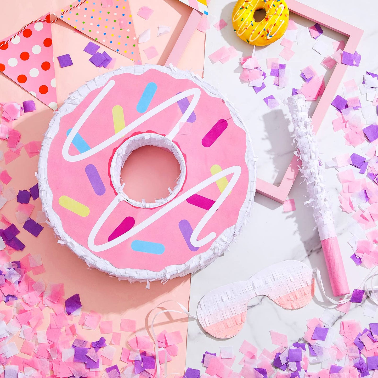 Lewtemi Pinata Party Decorations With Stick Blindfold And Confetti For Party Decorations Centerpiece, Photo Prop, Birthday, Funny Anniversary(Donut)