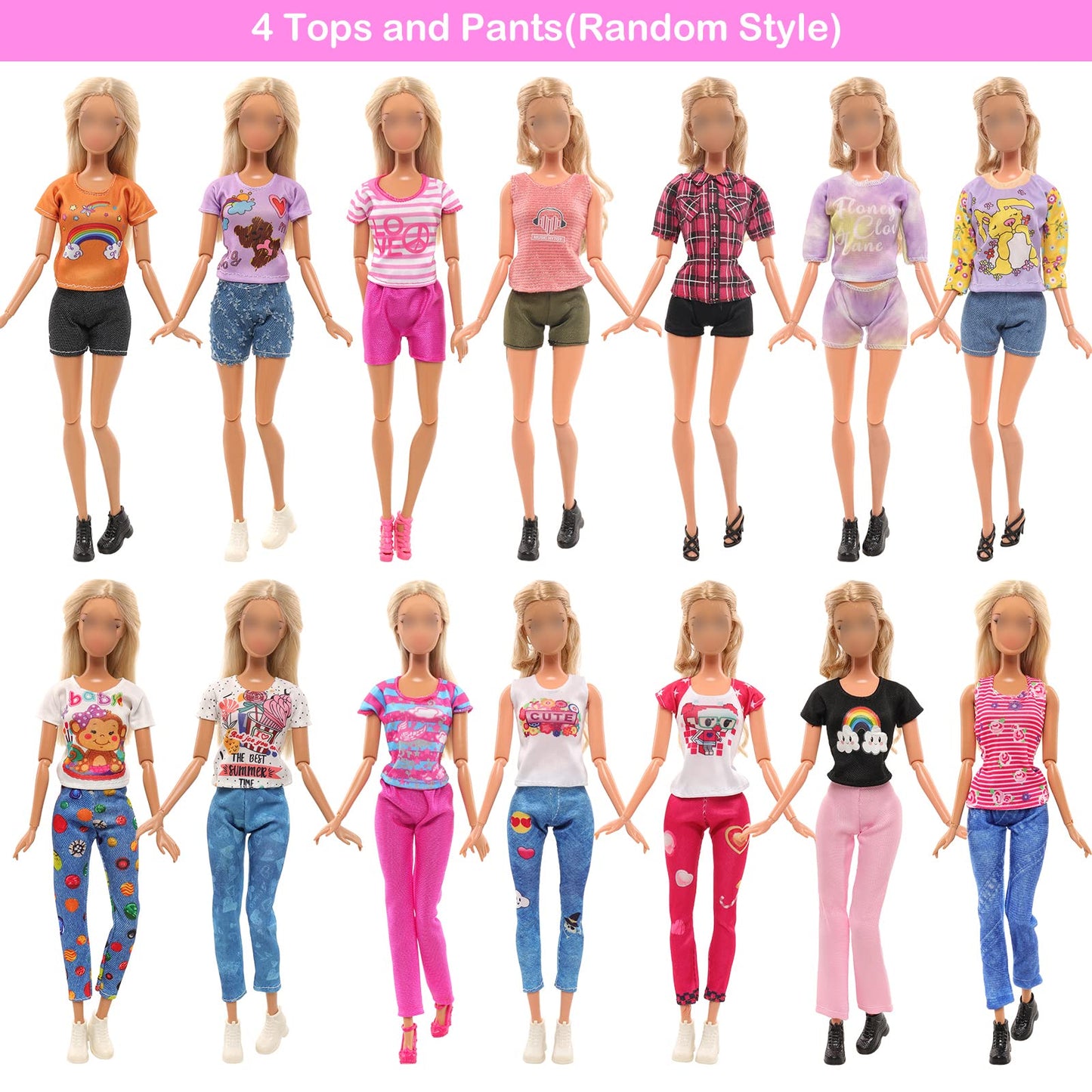 Barwa 18 Pack Doll Clothes And Accessories Including 4 Fashion Dresses 4 Sets Casual Outfits Tops And Trousers, Shorts 10 Bag Crown Necklace For 11.5 Inch Girl Dolls…