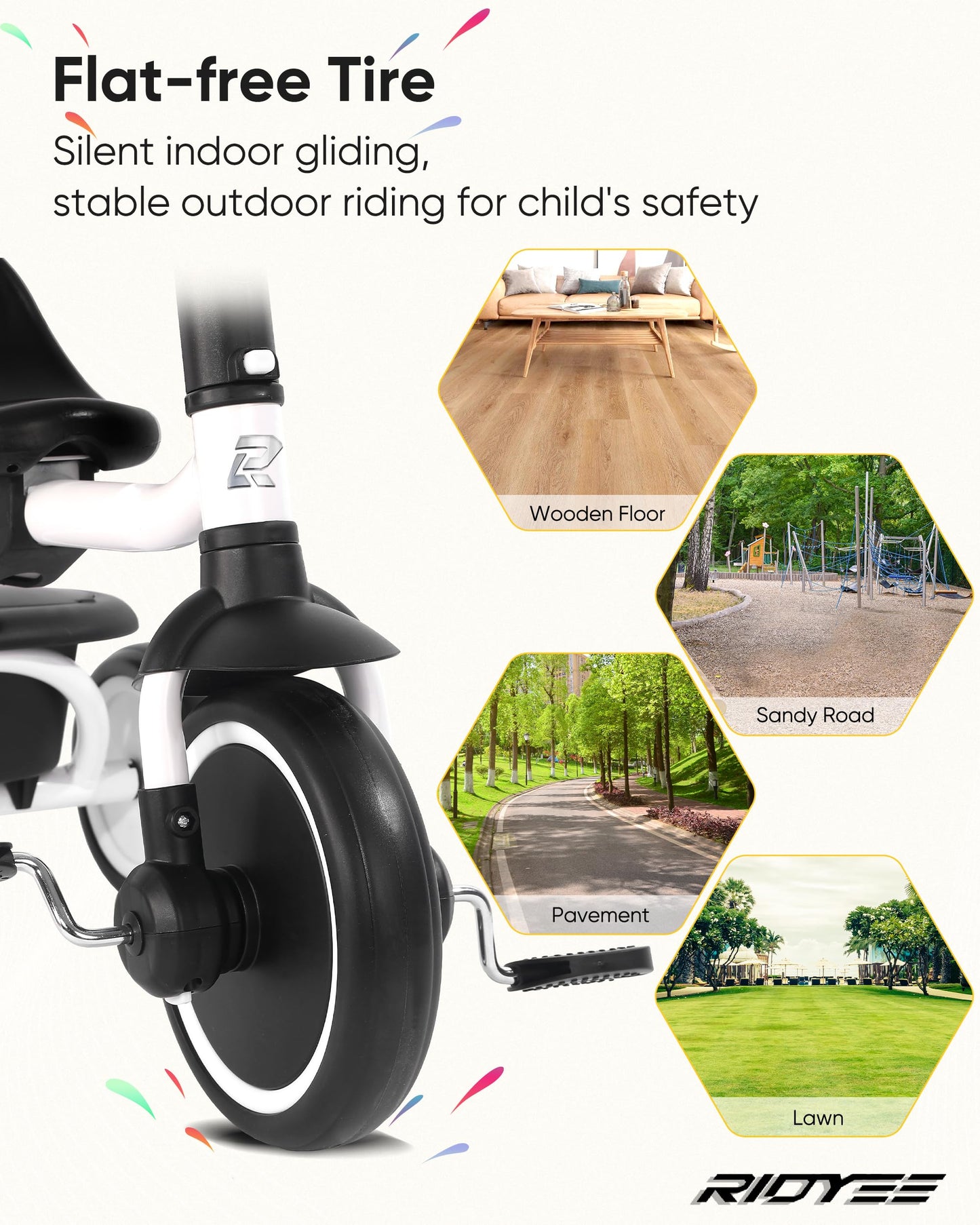 RIDYEE Toddler Tricycle for 18 Months to 5 Years, Foldable Tricycles for 3-5 Year Olds, Kids Tricycle with Adjustable Carry-Frie