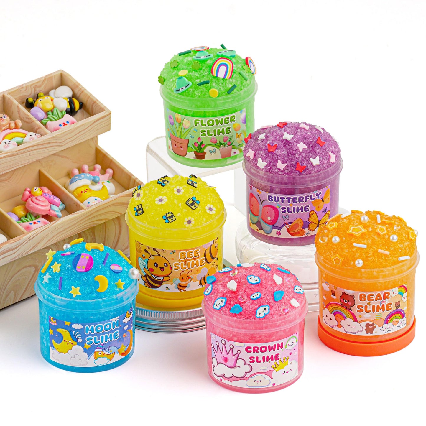 Okaybee 6 Pack Snow Fizz Crunchy Slime Kit, Rainbow Slime For Kids, With Slime Charms & Add-Ins, Slime Party Favors Sensory Toys