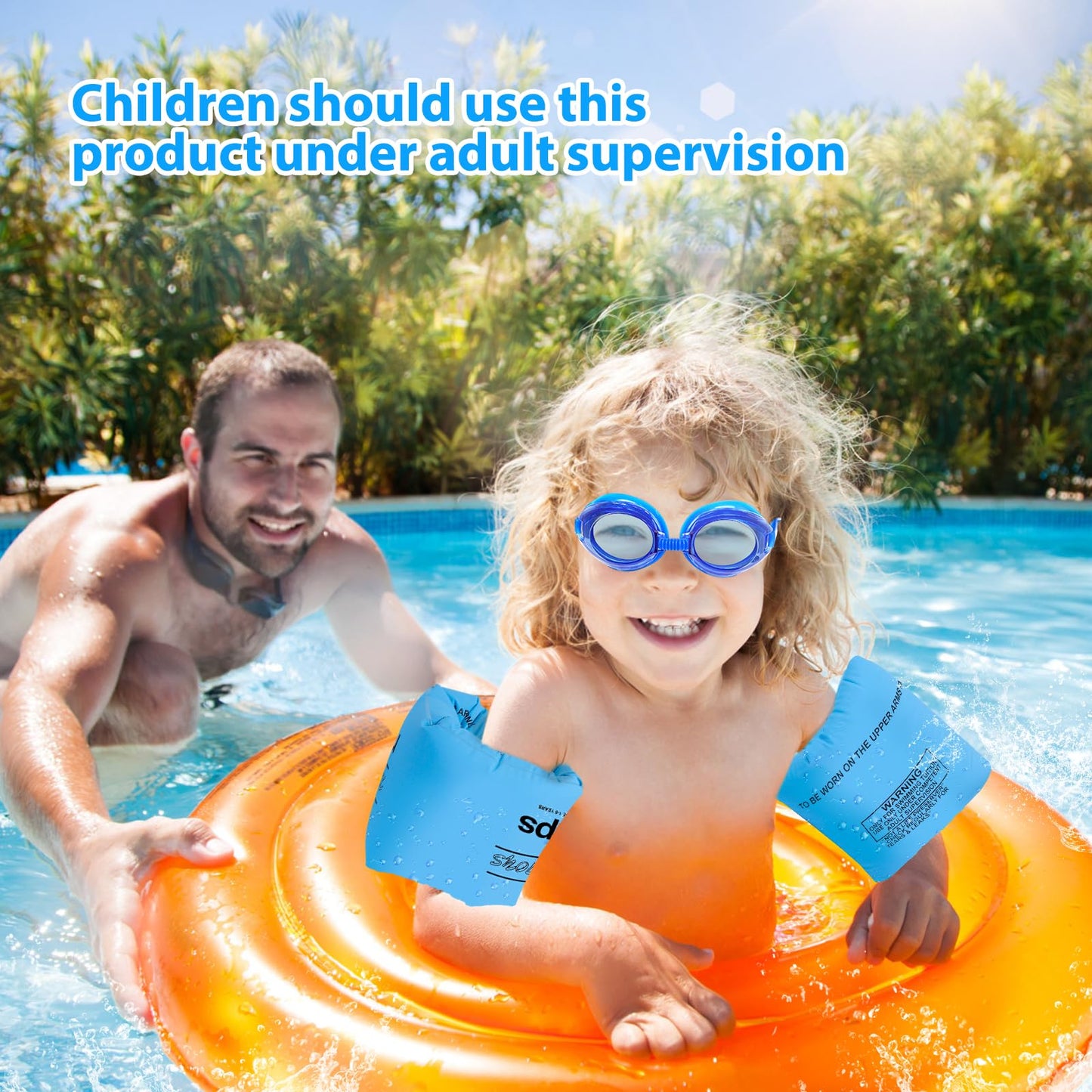 6 Pack Arm Floaties For Adults And Kids, Pvc Inflatable Swimming Floats Arm Bands With 2 Swimming Goggles, Kids Floaties For Poo