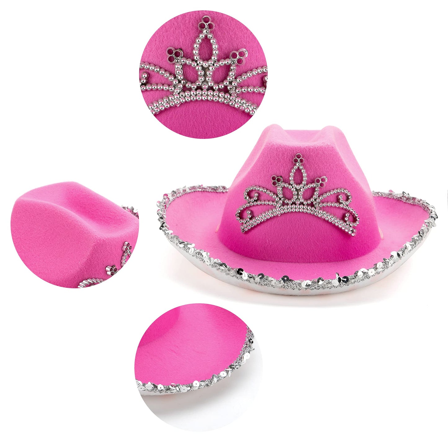 Spooktacular Creations 2 Pack Pink Cowboy Hat with Crown Blinking, Halloween Children's Pink Tiara Felt Cowboy Hats Accessories