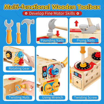 Lehoo Castle Montessori Tool Set - Wooden Toddler Tool Bench for Ages 2-4, STEM Educational Toys, Perfect Birthday & Christmas Gift
