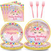 96PCS Four Ever Magical Party Paper Plates and Napkins Unicorn 4th Birthday Party Decor Rainbow Unicorn Plates 4 Year Old Tablew