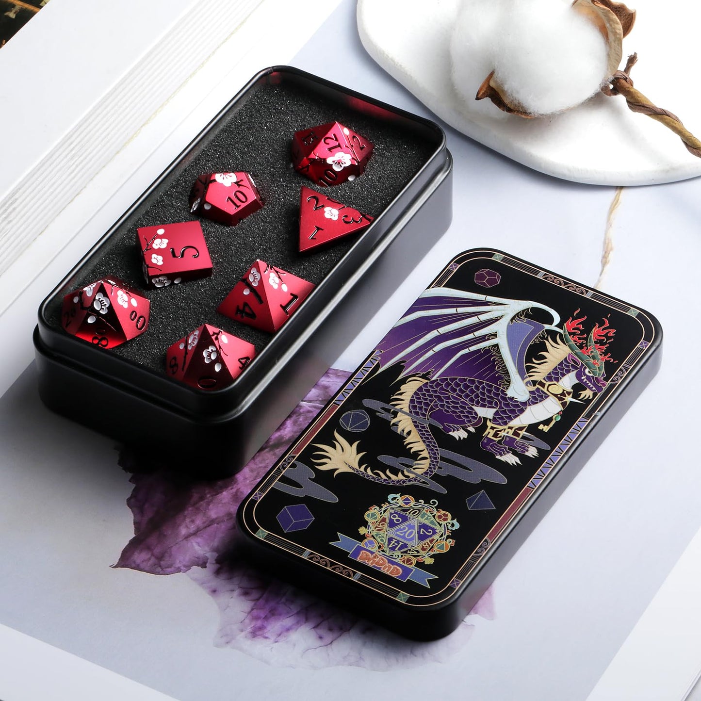 Matt Red DND Metal Dice, DNDND 7 PCS Heavy Metallic D&D Dice Set with Grogeous Gift Case for Dungeons and Dragon Tabletop Game (
