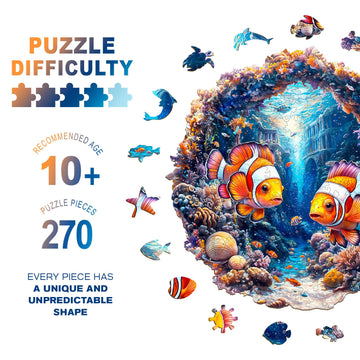 Wooden Puzzles for mature-themeds - Challenging Clownfish Journey mature-themed Puzzle Unique Animal Shaped Wooden Jigsaw Puzzles for mature-themeds Creative Gifts Family Games 13.4 * 13.2in 270pcs