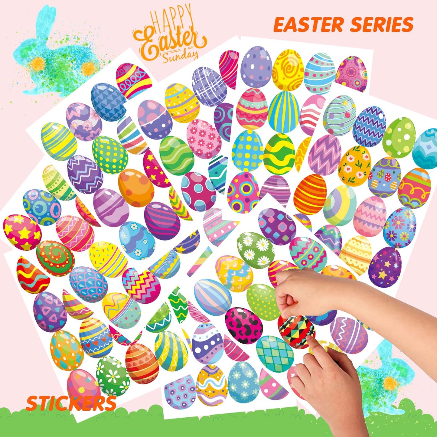 Dujaa 384 Pcs Easter Stickers, Easter Egg Stickers For Kids - Easter Treats For Kids Envelop Seals Easter Basket Stuffers Easter