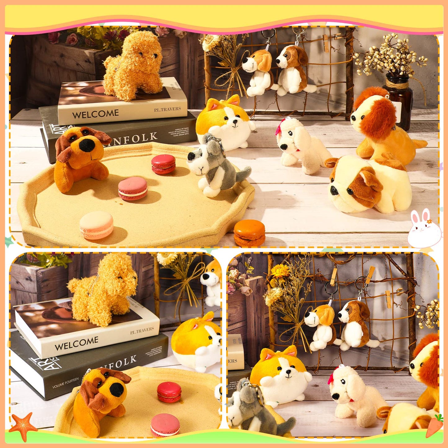 Sumind 9 Pcs Mini Plush Dog Stuffed Animals Bulk Dog Plush Party Favors For Easter Goodie Bag Fillers Baby Show Birthday(Vivid Puppy)