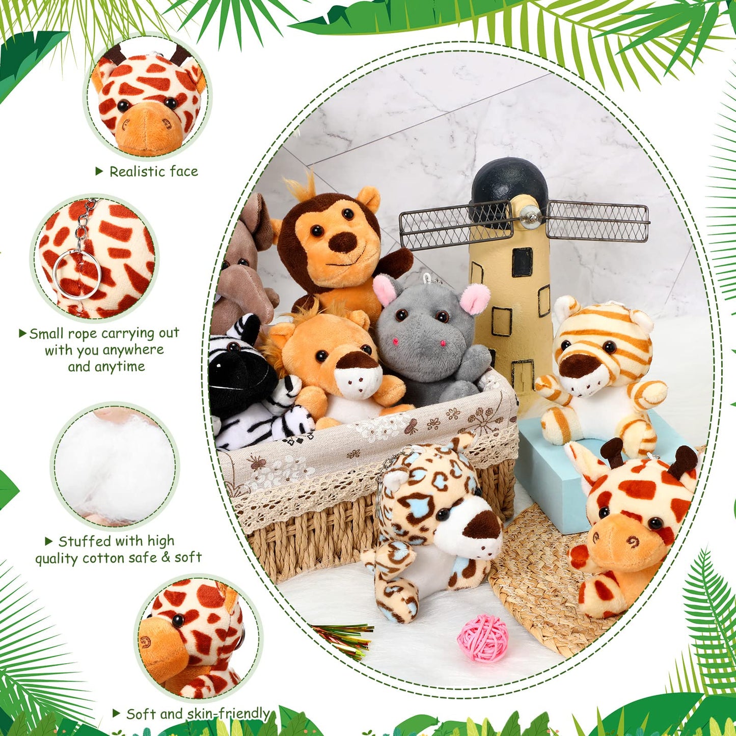 Hydren 24 Pcs Mini Stuffed Forest Animals Bulk Jungle Animal 4.8 Inch Lovely Toys Lion Tiger Elephant Giraffe Plush For Classroo