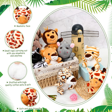 Hydren 40 Pack Mini Stuffed Jungle Animals In Bulk 4.7 Inch Safari Plush Toys,Lion Tiger Elephant Giraffe Leopard Monkey Hippo Z