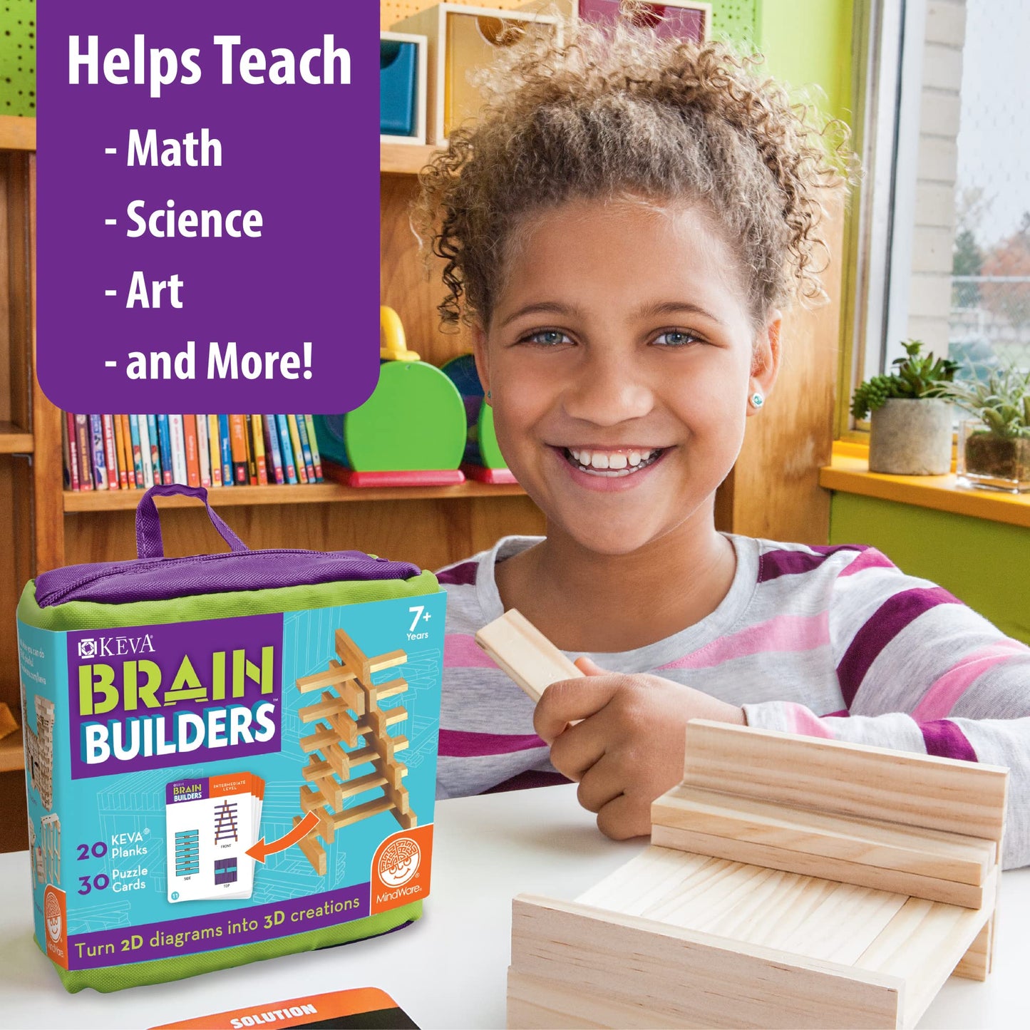 Mindware Keva Brainbuilders - 3D Brain Building Stem Challenges For Boys & Girls - Try To Build The Image - Practice Spatial Thinking - 20 Planks & 30 Puzzles