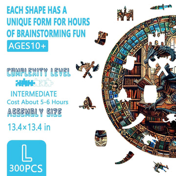 Wooden Puzzles for mature-themeds - Dragon's Library Wooden Jigsaw Puzzle for mature-themeds Unique Shape Wood Puzzles mature-themed Gifts for Friends and Family Home Decor (L-13.4 * 13.4 in- 300 Pieces)
