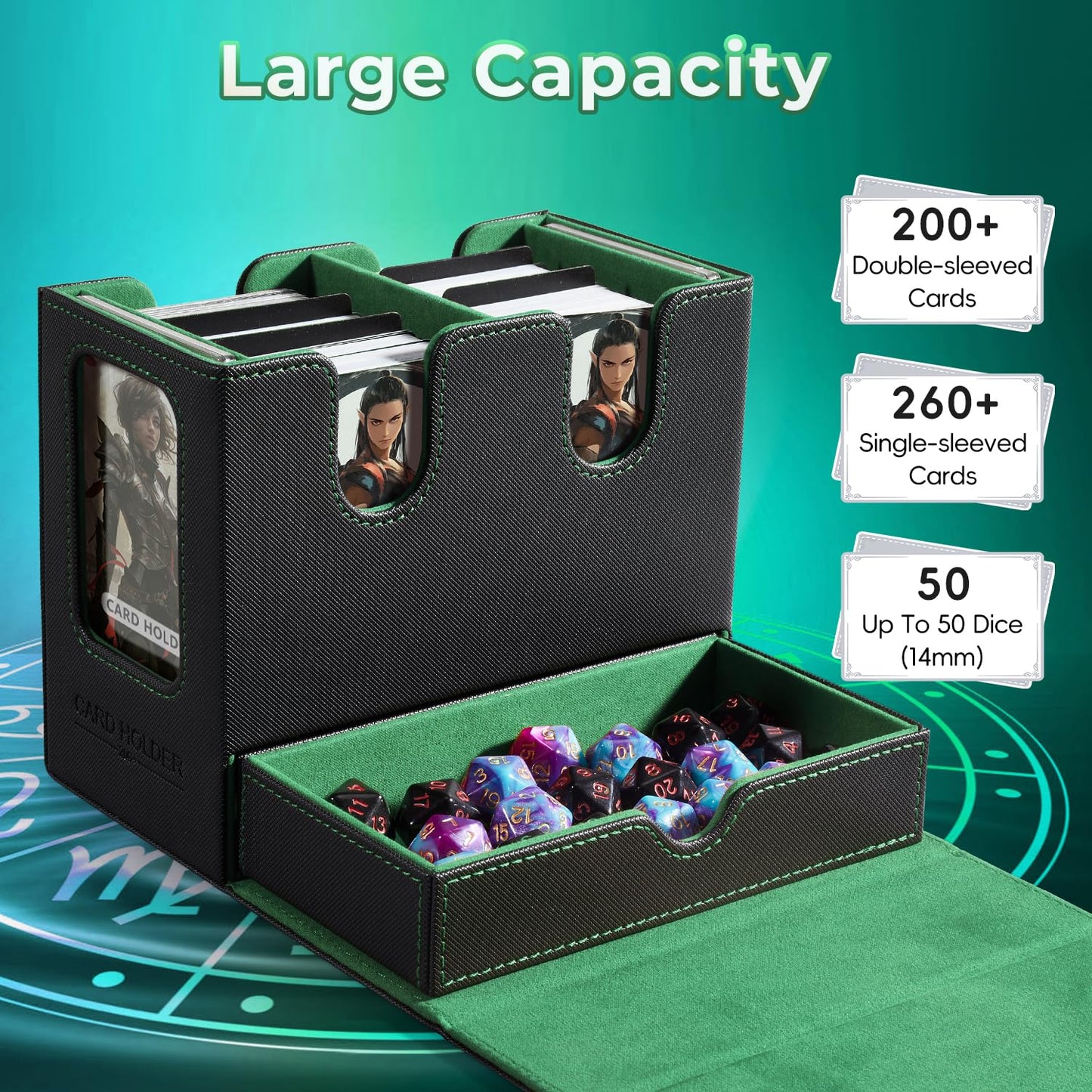 Dalurunhe Mtg Deck Box For Commander Deck Box With Dice Tray Fits 230 Cards, 4 In 1 For Magic Tcg Ccg Deck Card Boxes Case Stora