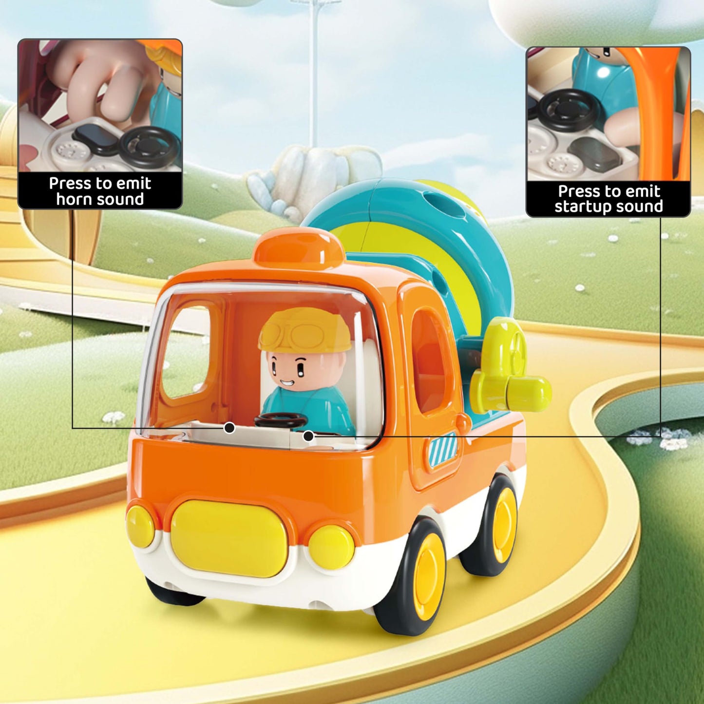Ctffnny Friction Powered Push And Go Cars Small Cement Truck With Music Sound And Light Construction Vehicles Toys Trucks Cars 1