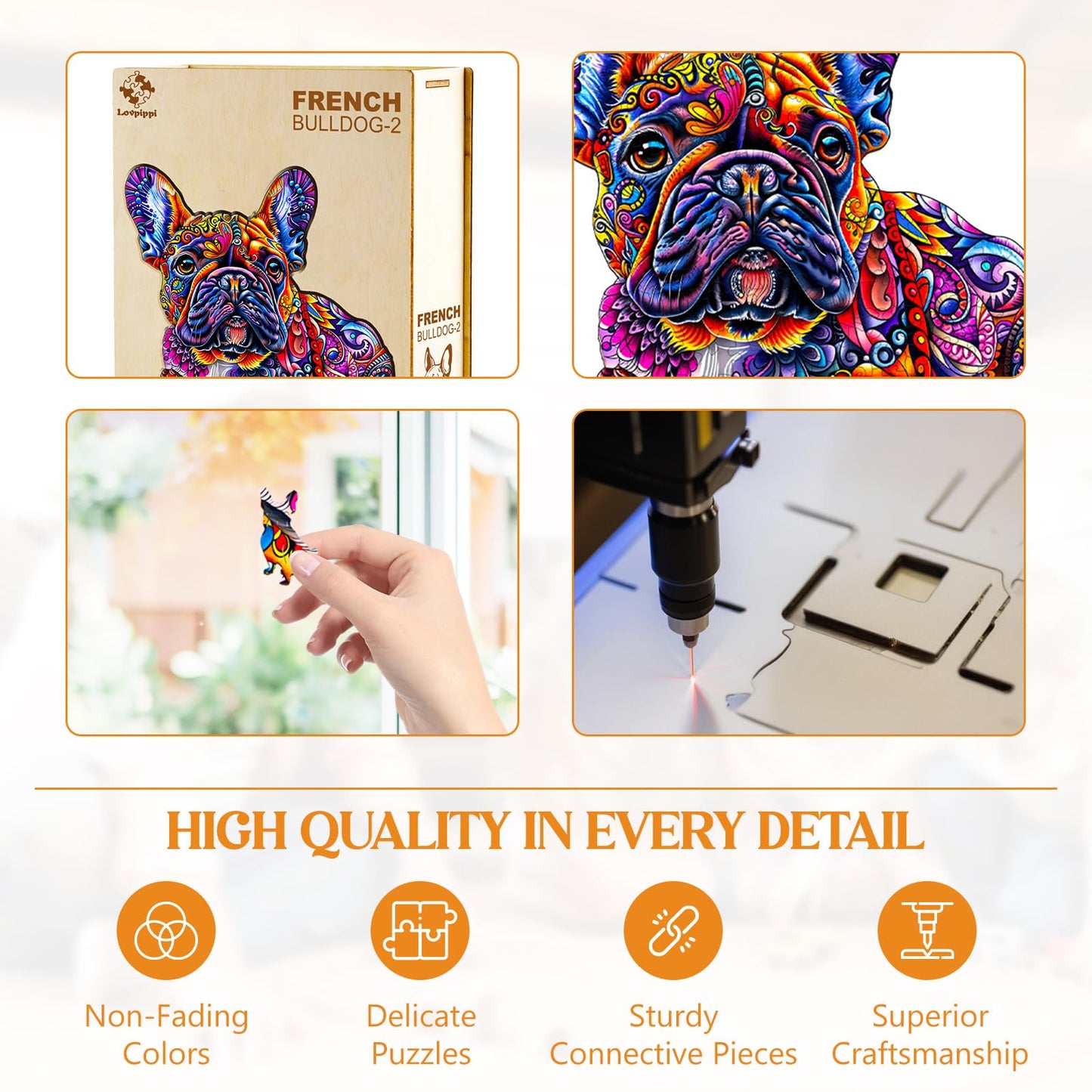 Wooden Puzzles for mature-themeds Jigsaw Puzzles for mature-themeds Kids French Bulldog Wooden Puzzle Unique Shaped Wood Puzzles mature-themed Birthday Gifts for Friends Family Game (11.4 * 10.9in 200pcs)