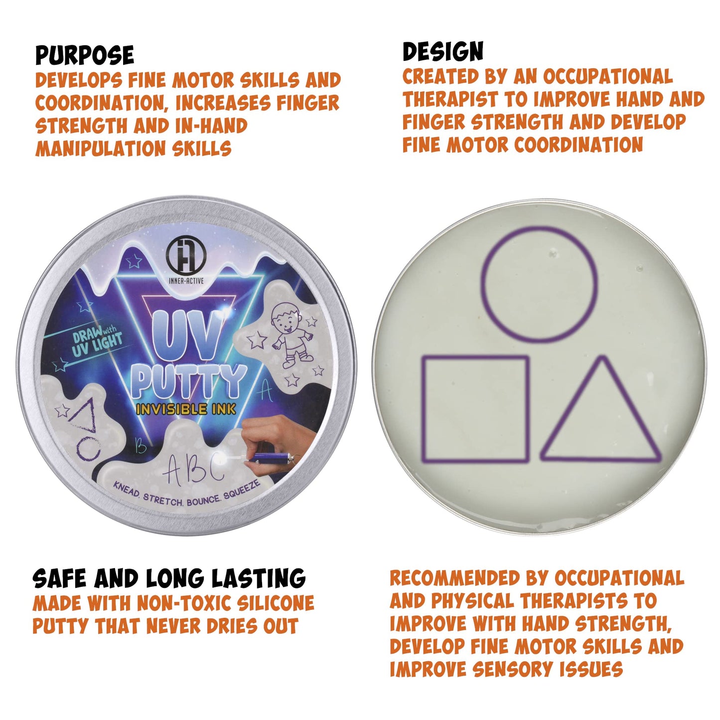 INNER-ACTIVE Play Putty, Therapy Putty for Kids to Play (4oz) UV Theraputty to Draw and Write on with Soft Texture to Increase f