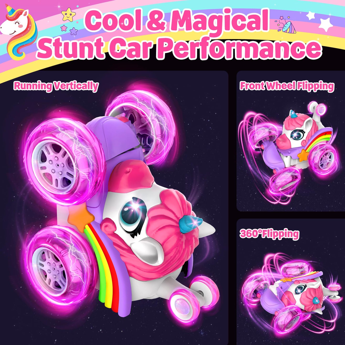 ZIZZ RC Cars for Girl Age 4-8 - Pink Remote Control Car for Girls, RC Stunt Car 360 Rotating Crawler with Headlights Cars Toys f