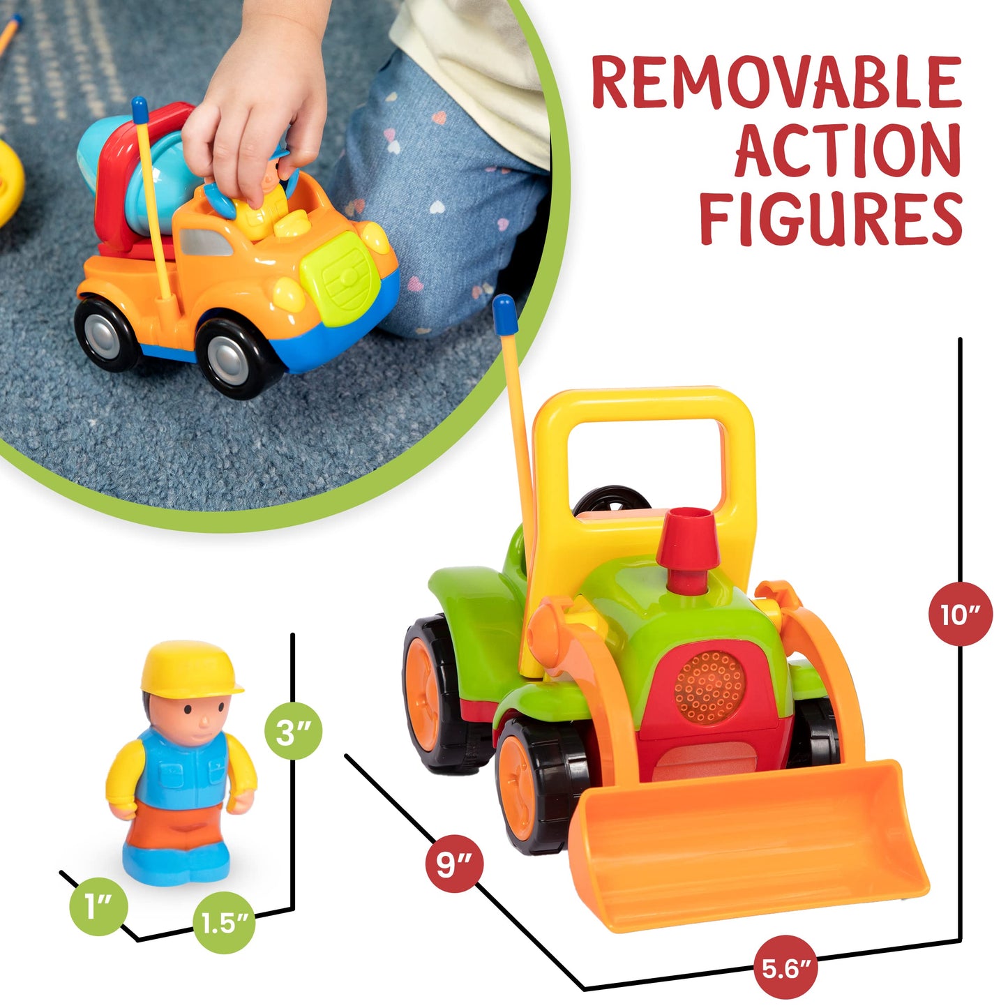 PREXTEX 2pk Remote Control Cars for 3-5 Year Old Boys - Truck & Tractor Toddler Toys