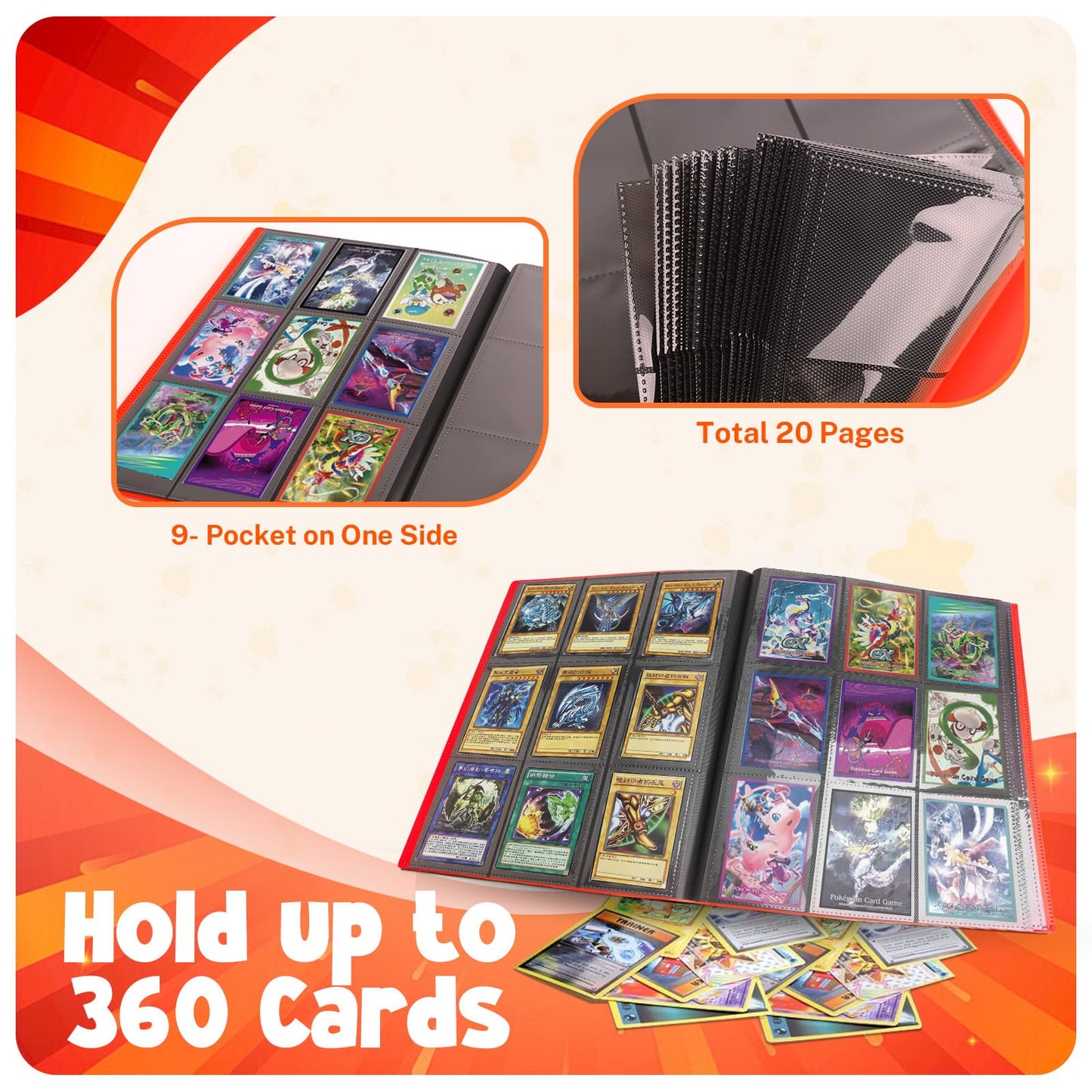 Card Binder 9 Pocket Trading Card Album Folder 20 Pages 360 Card Capacity Sports Card Binder enhanced Card Binders Compatible with MTG TCG Baseball Cards (Red)