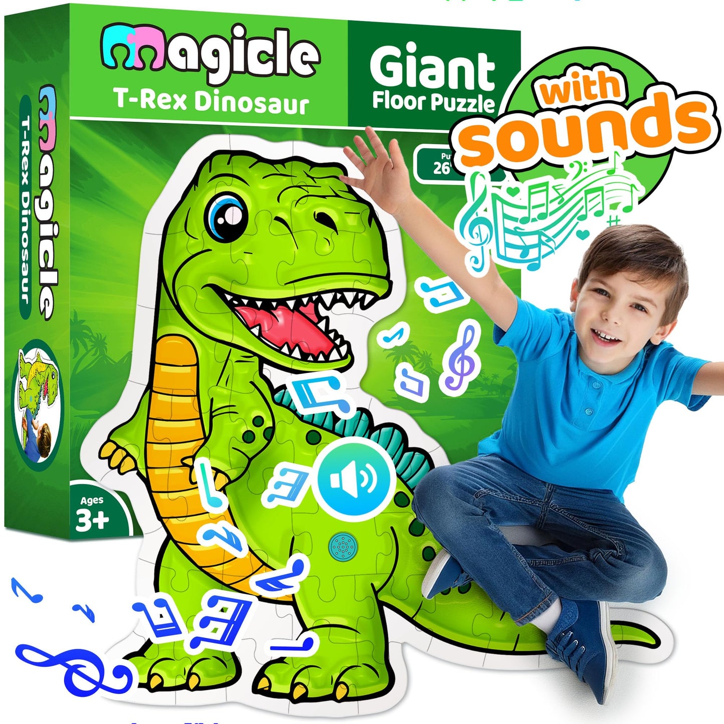 Dinosaur Giant Floor Puzzle With Sounds, 35 Piece Extra Thick Puzzle Toys For Ages 5-7, Puzzles For Kids Ages 4-6, Dinosaur Toys