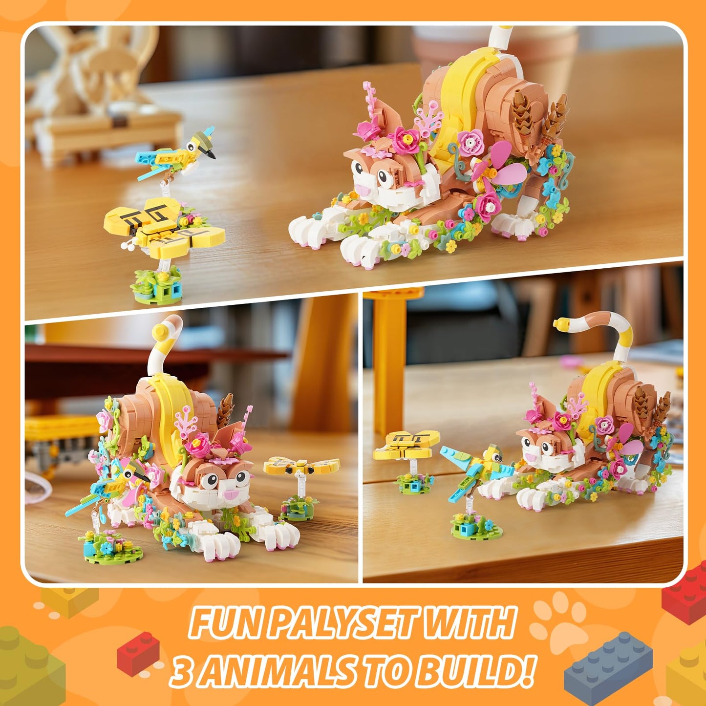 Jojo&Peach Creator 3 In 1 Flower And Cat Animal Toy Building Set, Creative Easter Gifts Toys For Kids & Adults, Boys & Girls Age
