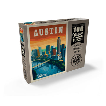 MyPuzzle Austin Texas: Skyline Vintage Poster - enhanced 100 Piece Jigsaw Puzzle for mature-themeds