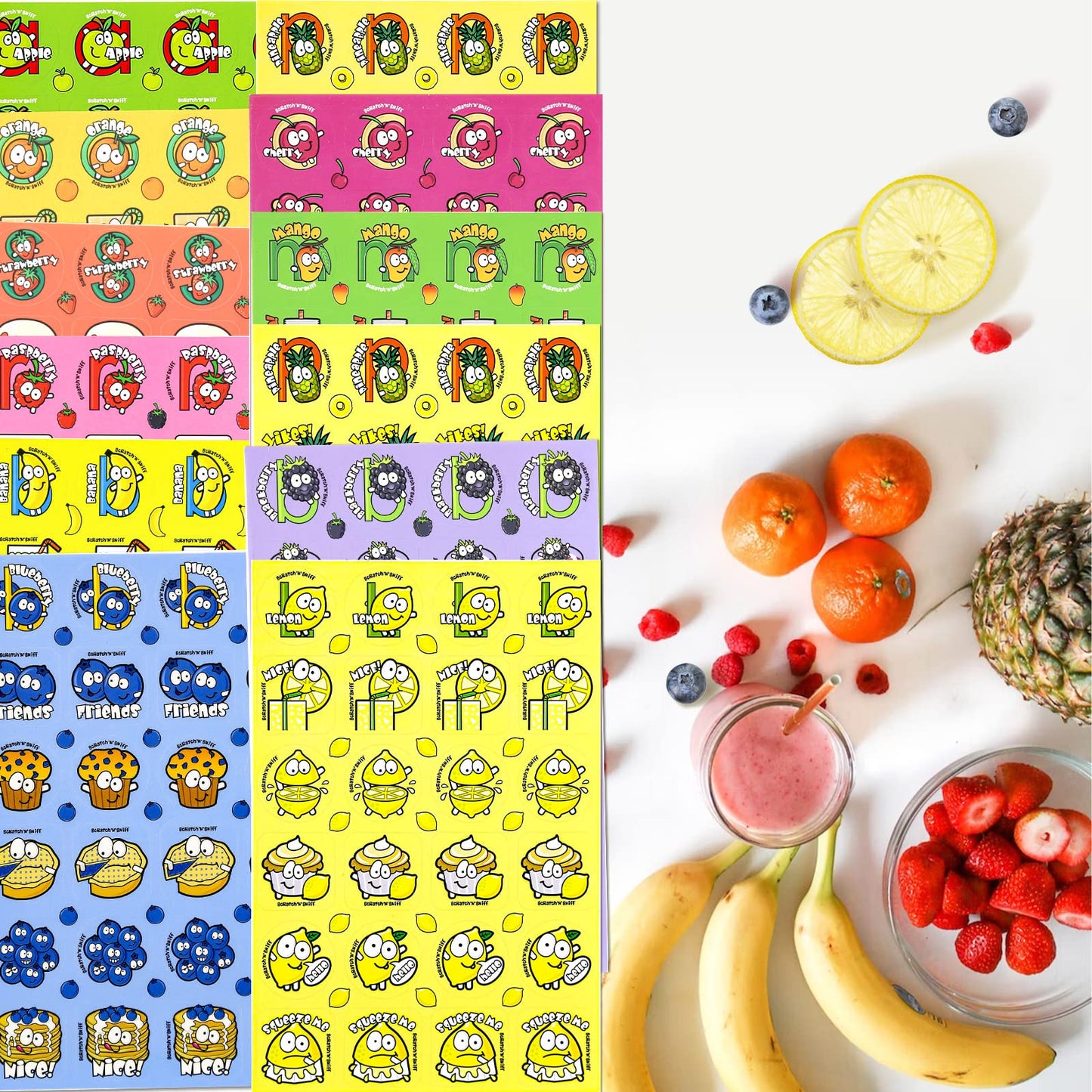 Vkpi Scratch And Sniff Stickers, 1152 Pieces Fruits And Foods Snacks Smelly Stickers, 24 Different Scents, 48 Sheets, 144 Design