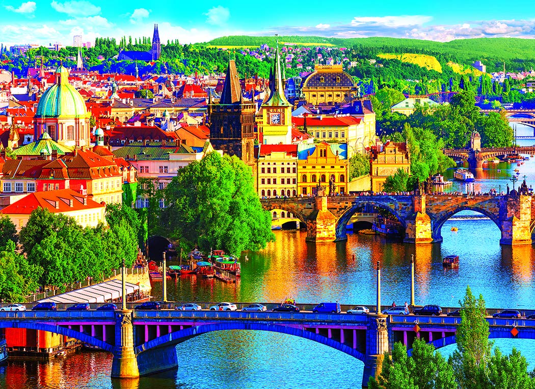 Roseart - Kodak - Scenic Old Town Bridges Over The Vltava River Prague Czech Republic - 1500 Piece Jigsaw Puzzle For Adults