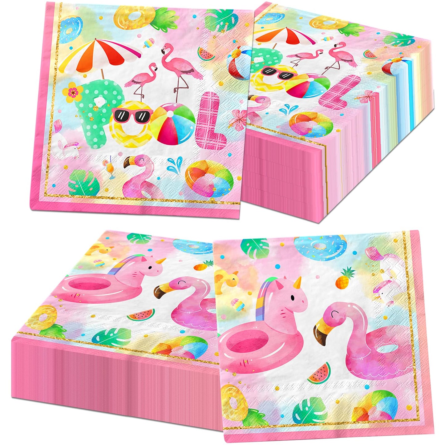 40Pcs Pool Party Napkins Summer Pool Party Supplies Disposable Beach Paper Napkins For Kids Hawaiian Tropical Birthday Swimming