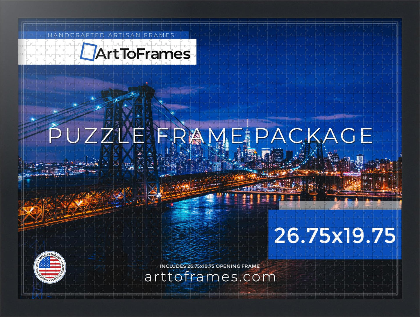 Arttoframes 26.75X19.75 Inch/68X50 Cm Black Frame For 1000 Piece Puzzles.This 1.25 Inch Custom Mdf Puzzle Frame Is Black - Comes