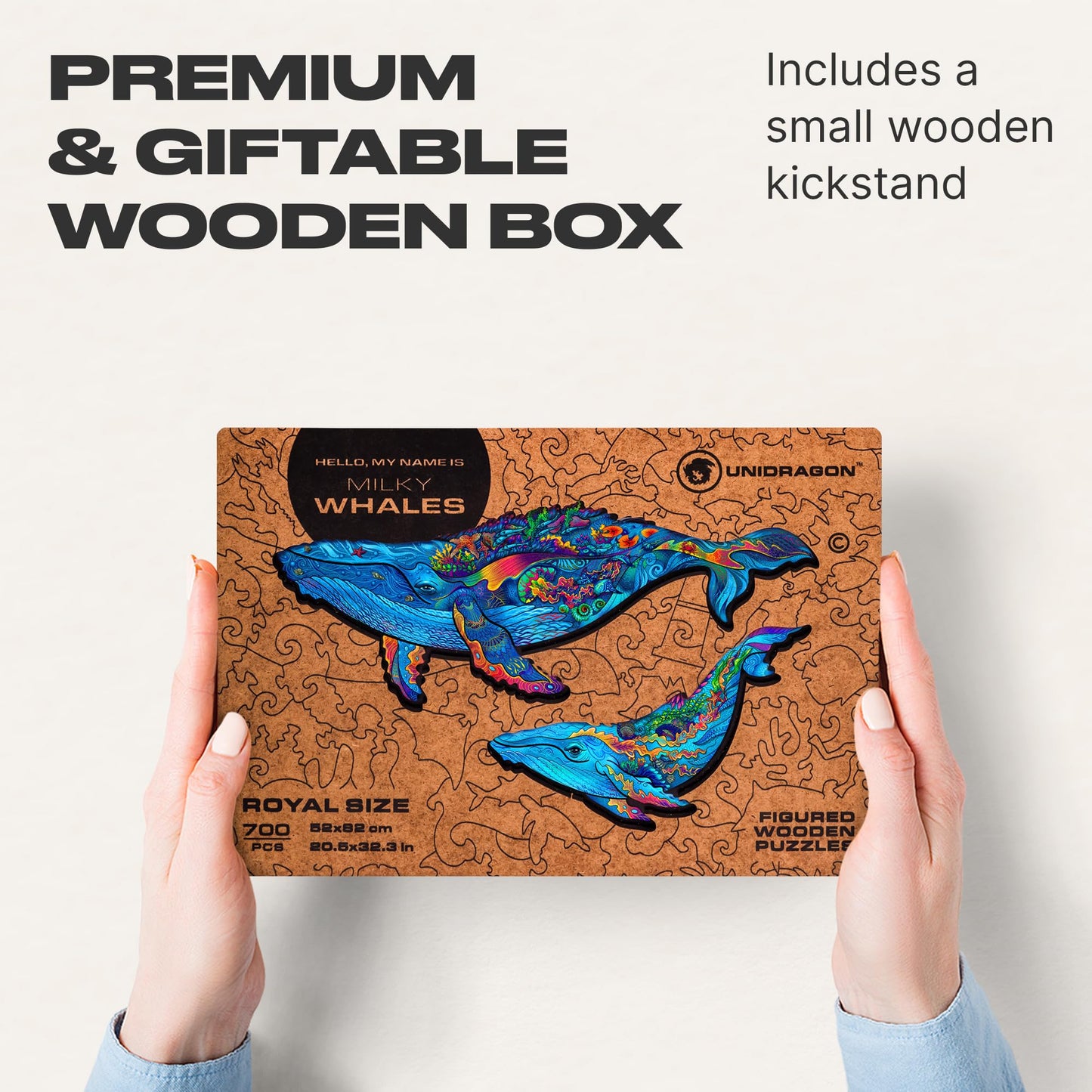 Unidragon Original Wooden Jigsaw Puzzles - Milky Whales, 700 Pcs, Royal Size 20.5'X32.3', Beautiful Gift Package, Unique Shape Best Gift For Adults And Kids