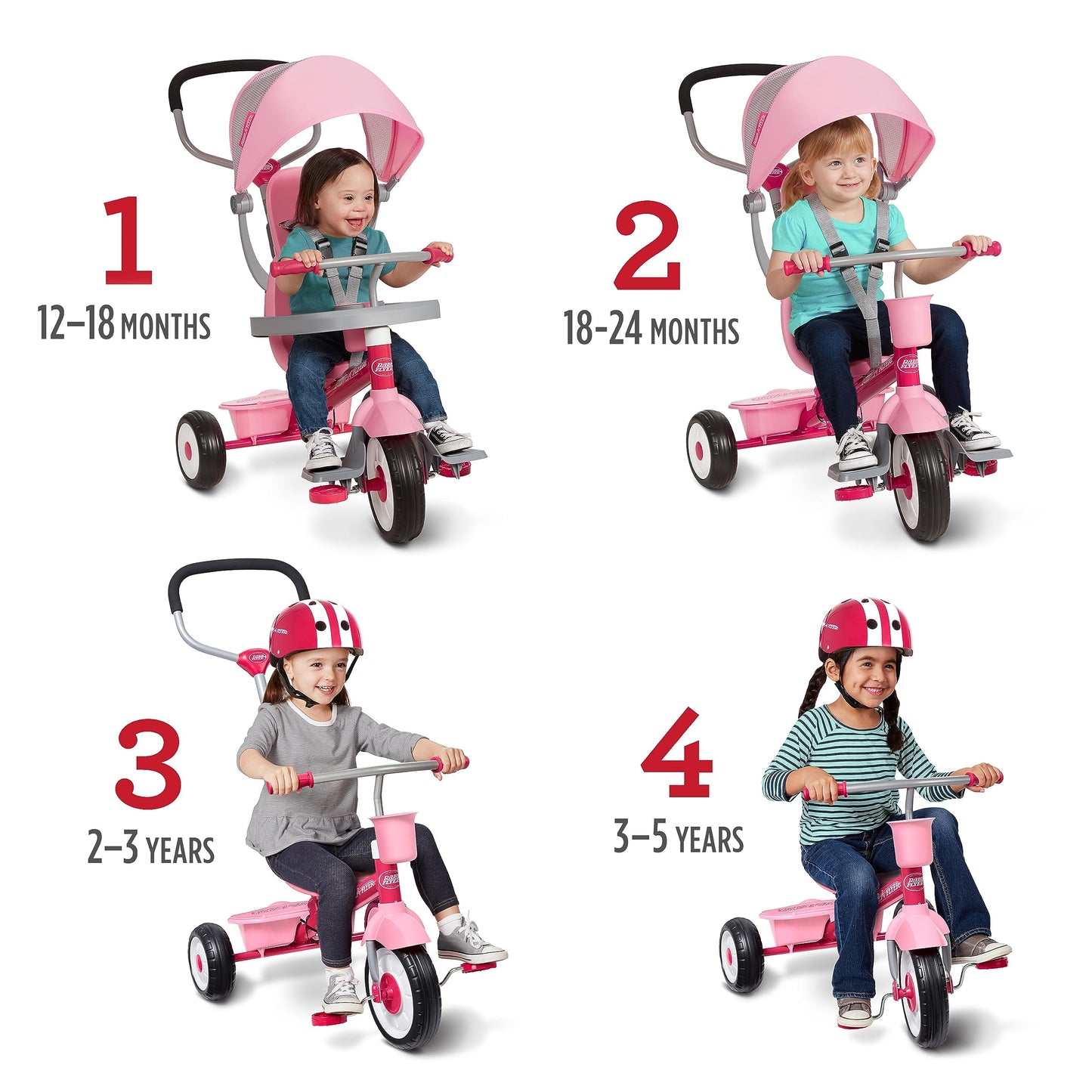 Radio Flyer 4-in-1 Stroll 'N Trike Pink, Radio Flyer Tricycle, Toddler Bike