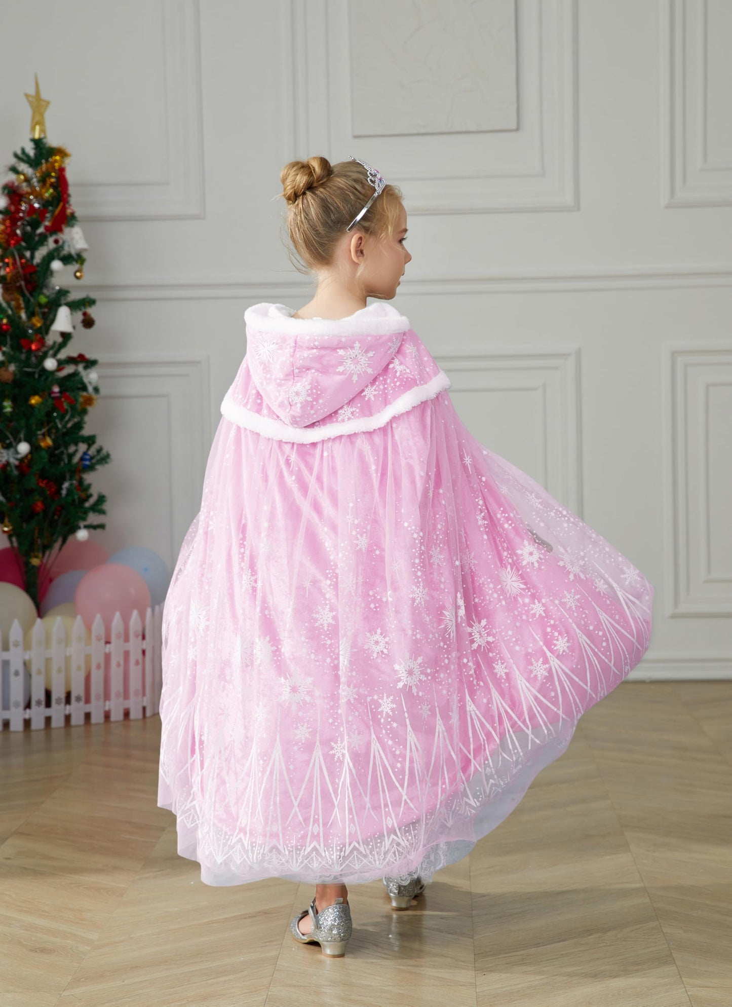 Purfeel Girls Elsa Cape Kids Warm Hooded Cloak Dress Up Princess Cape L 7-10Years